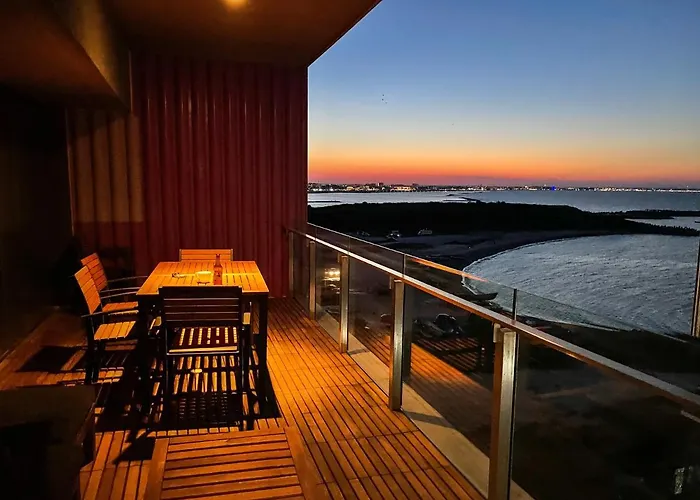 Beachfront Designer Apt, 100 Sqm, 2-bath, Huge Terrace On The Sea Shore شقة *